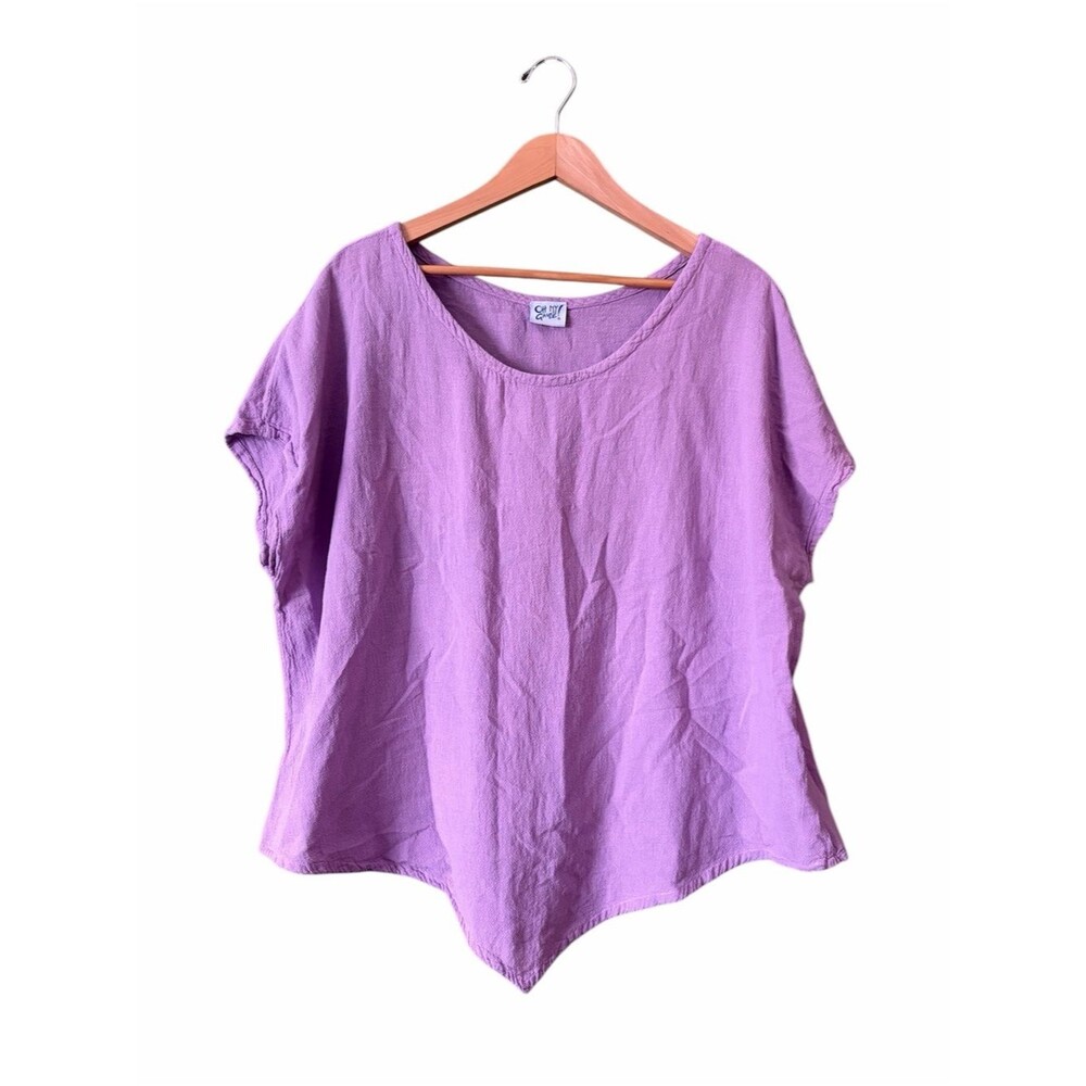 Oh My Gauze 100% Cotton Light Purple Pointed Hem Short Sleeve Blouse Sz 3 XXL